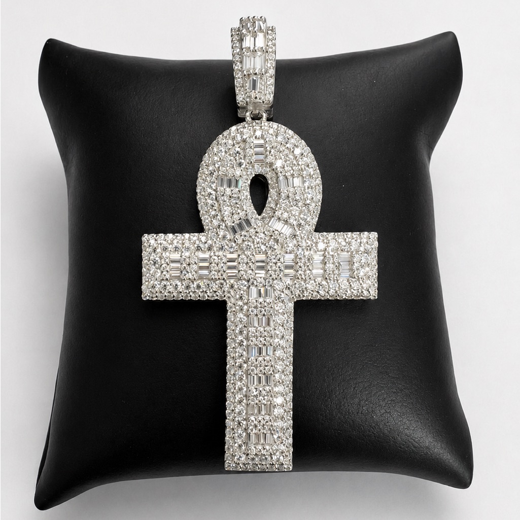 925 Sterling Silver 8.90ct Moissanite Ankh Cross Pendant Men’s Jewelry